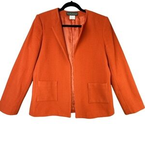 Vintage Wool & Cashmere Blend Collarless Rust Orange Blazer Jacket Women’s Sz 10